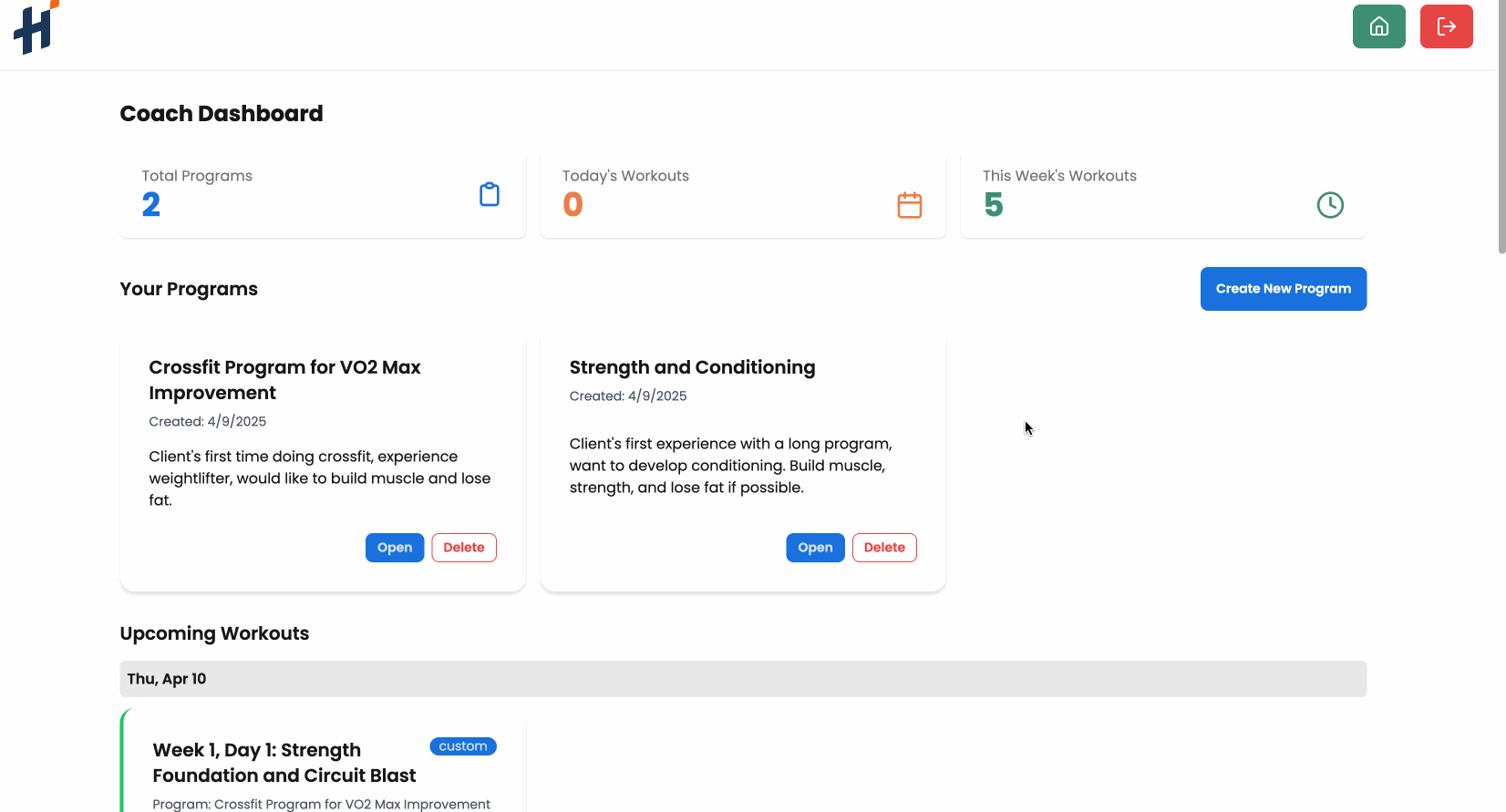 Comprehensive dashboard showing gym programming calendar with easy day-of modification capabilities